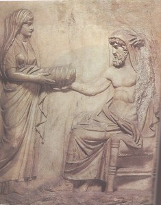 Rhea offers Cronus teh wrapped stone