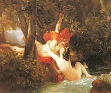 Hylas is abducted by a nymph while gazing in a lake