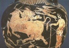 Zeus abducts Europa disguised as a bull