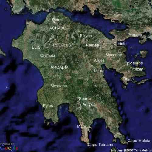 Map of ancient Greece Peloponnese