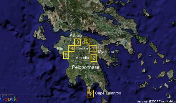 Map of labors of Hercules